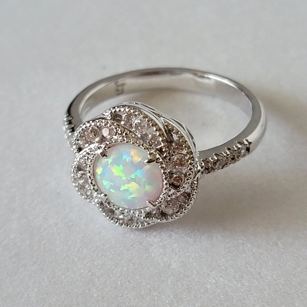 Floral Opal and Diamond Simulated Stone Ring | Fragrant Jewels